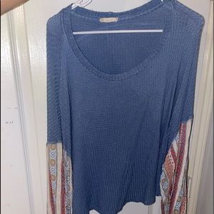 Altard state blue blouse with pattern sleeves